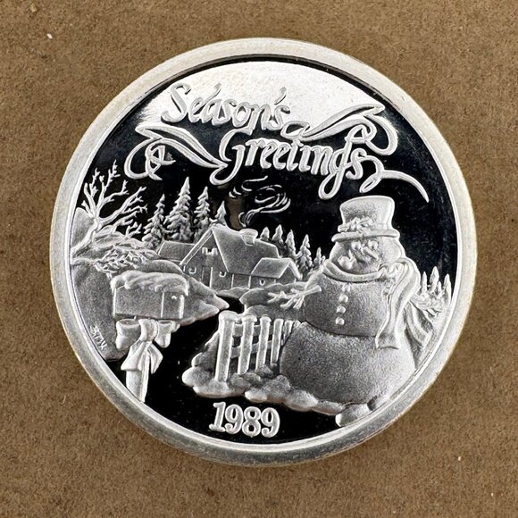 1 Troy Ounce Fine Silver.999 Pure Seasons Greetings from  Vintage 1989 - Picture 1 of 4